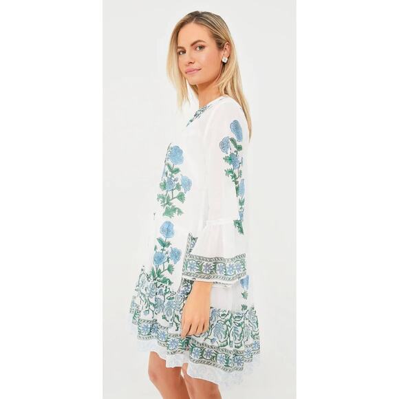 JULIET DUNN Tuckernuck White Poppy Flared Sleeve Cotton Mini Dress Block Print - Picture 4 of 11